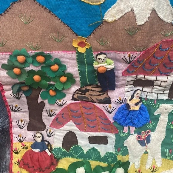 VTG Peruvian Arpillera 3D folk art applique embroidery wall art - Picture 2 of 16